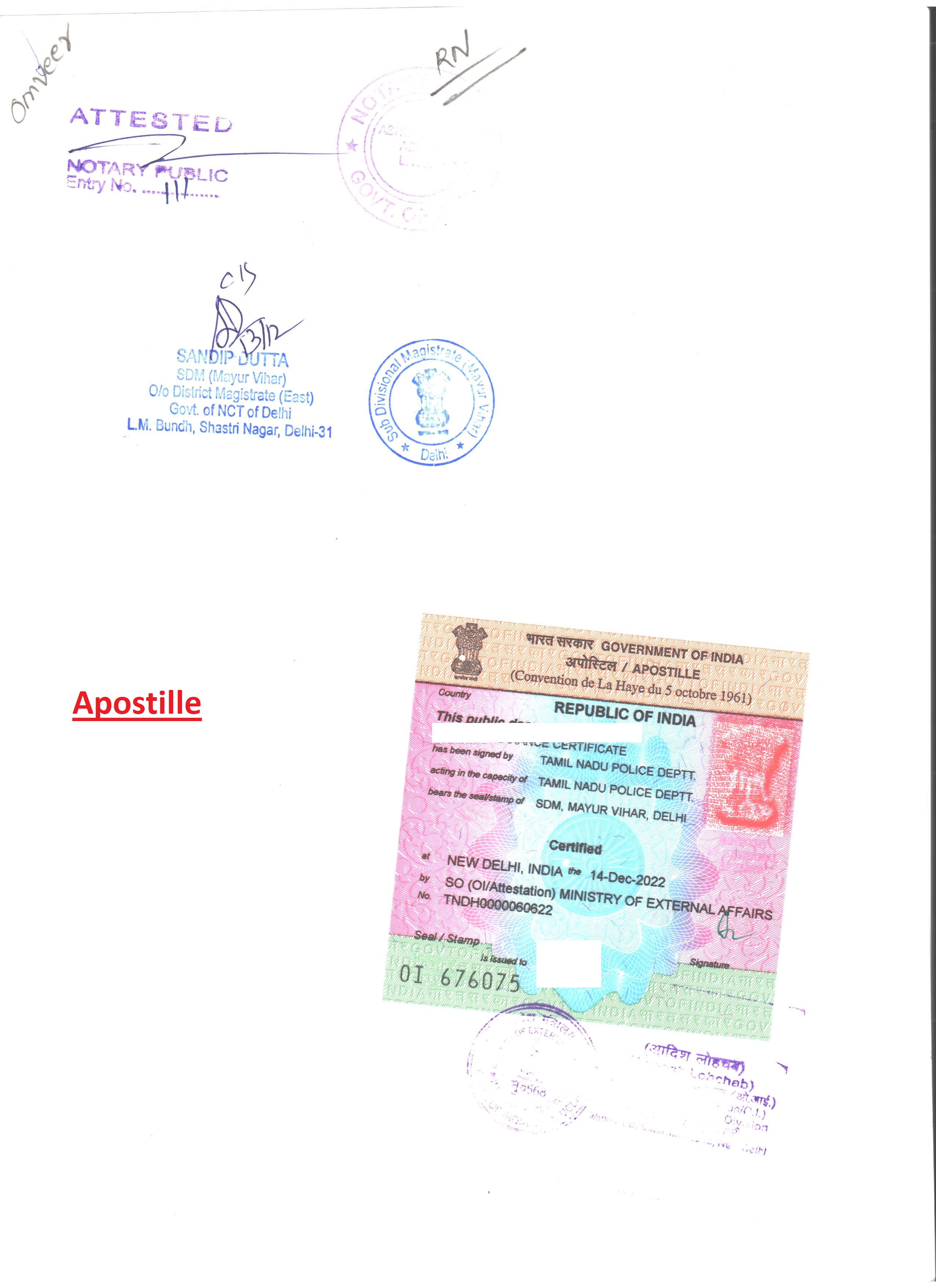 PCC Certificate Apostille In India